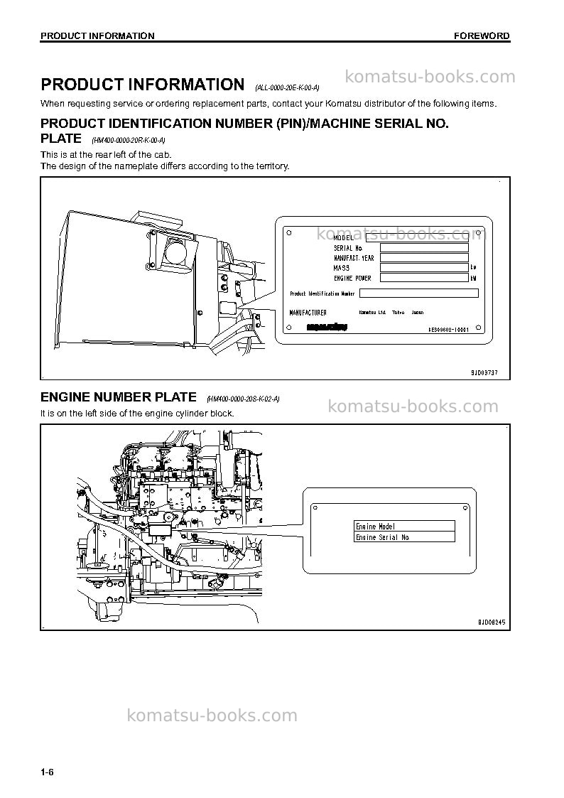 Komatsu hm400-3jpn-r Operation manual cover Page 7 Komatsu hm400-3jpn-r Operation manual cover Page 7