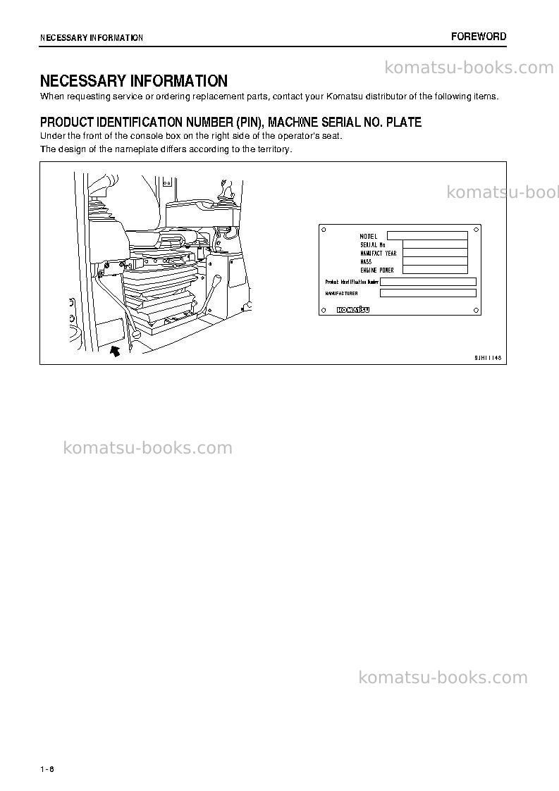 Komatsu d375a-6jpn--40c degree for cis Operation manual cover Page 7 Komatsu d375a-6jpn--40c degree for cis Operation manual cover Page 7