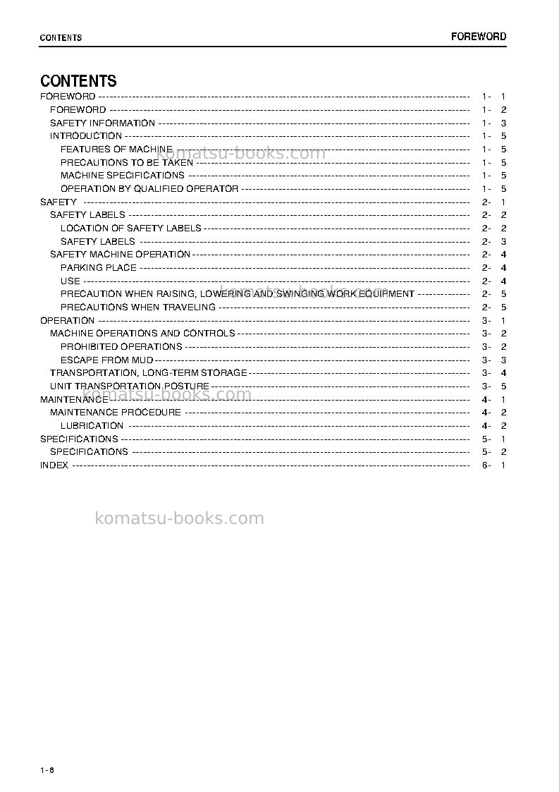 Komatsu pc220lc-8jpn-super long front spec. Operation manual cover Page 7 Komatsu pc220lc-8jpn-super long front spec. Operation manual cover Page 7