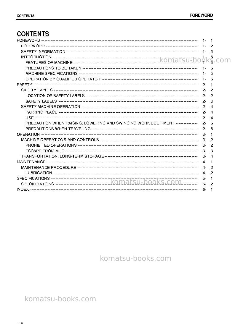 Komatsu pc300lc-8jpn-m0, super long front spec. Operation manual cover Page 7 Komatsu pc300lc-8jpn-m0, super long front spec. Operation manual cover Page 7