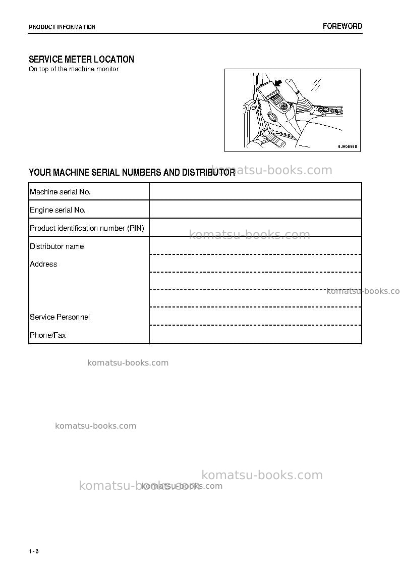 Komatsu pc300-8jpn-m0, greasing 100h, all safety labels are pictorial Operation manual cover Page 7
