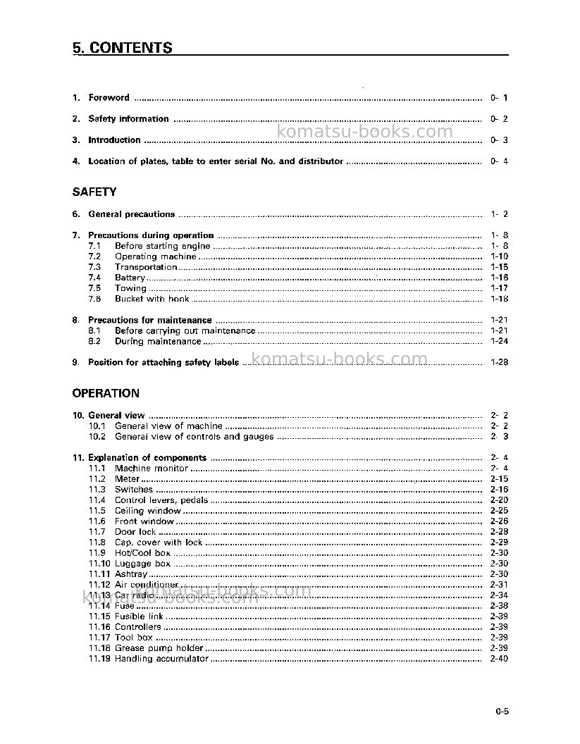 Komatsu pc200-6jpn Operation manual cover Page 7 Komatsu pc200-6jpn Operation manual cover Page 7
