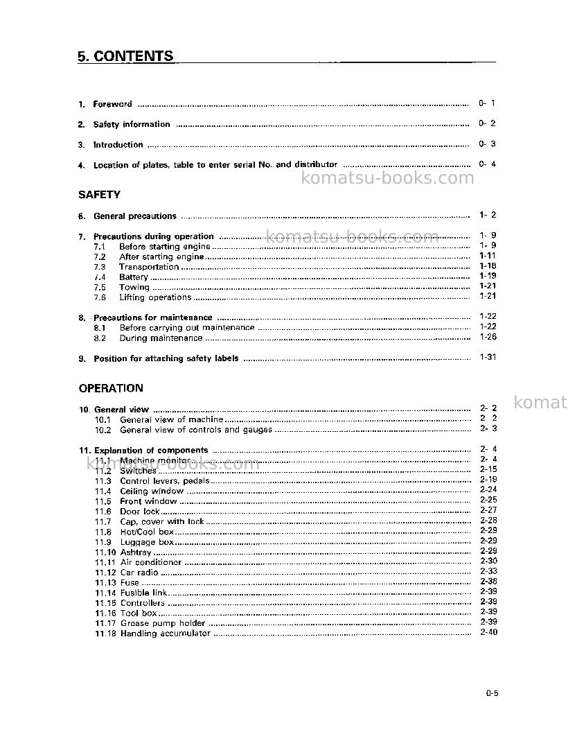 Komatsu pc210-6jpn Operation manual cover Page 7 Komatsu pc210-6jpn Operation manual cover Page 7