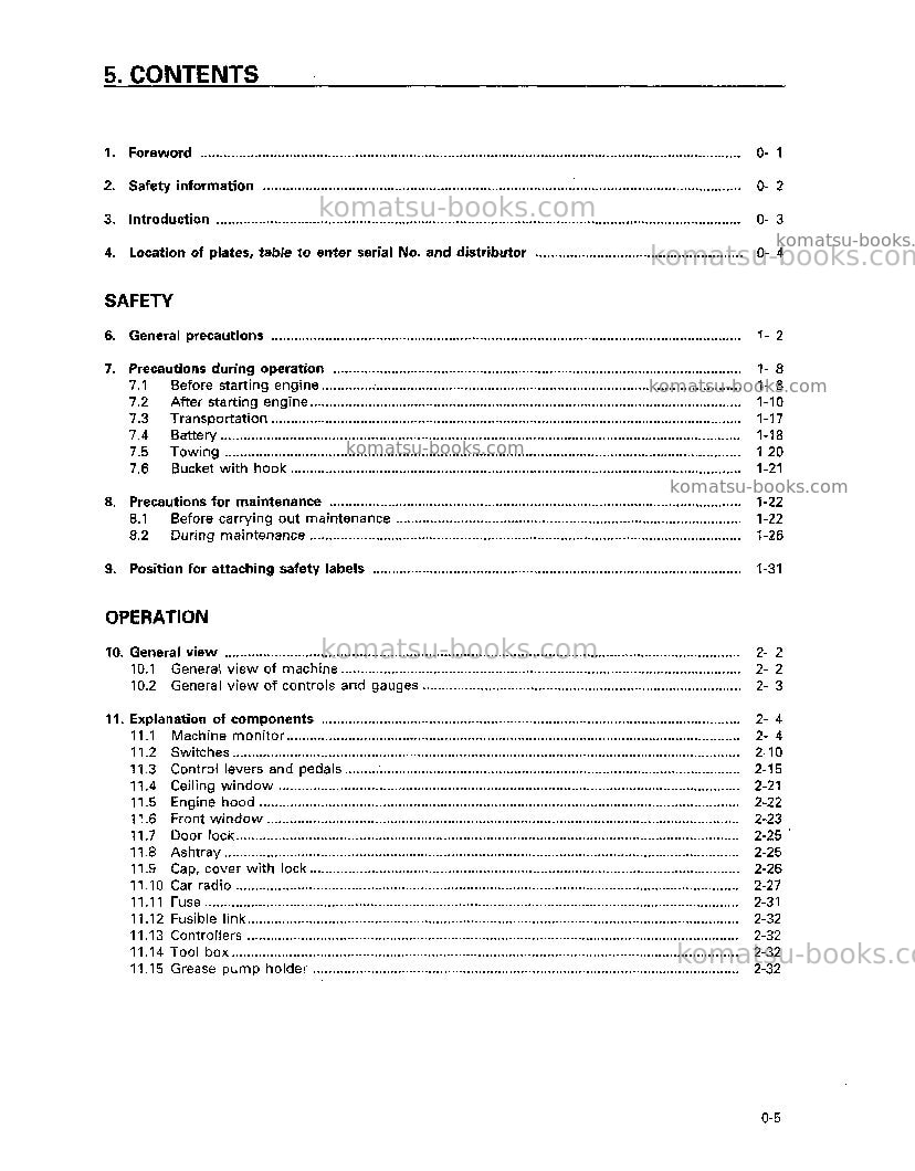 Komatsu pc60-7jpn-w/ front blade Operation manual cover Page 7 Komatsu pc60-7jpn-w/ front blade Operation manual cover Page 7