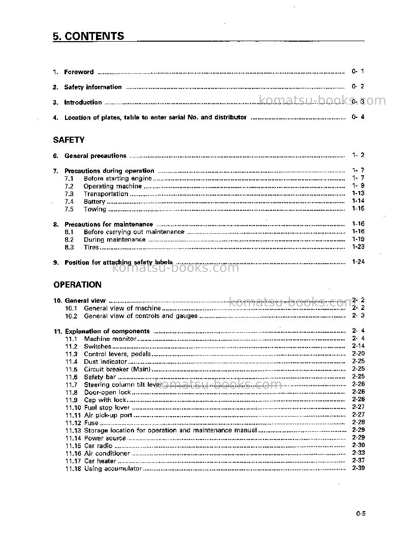 Komatsu wa900-1jpn Operation manual cover Page 7 Komatsu wa900-1jpn Operation manual cover Page 7