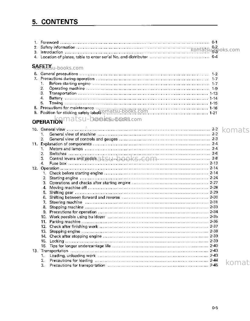 Komatsu d31e-20jpn-trimming dozer for china Operation manual cover Page 7 Komatsu d31e-20jpn-trimming dozer for china Operation manual cover Page 7