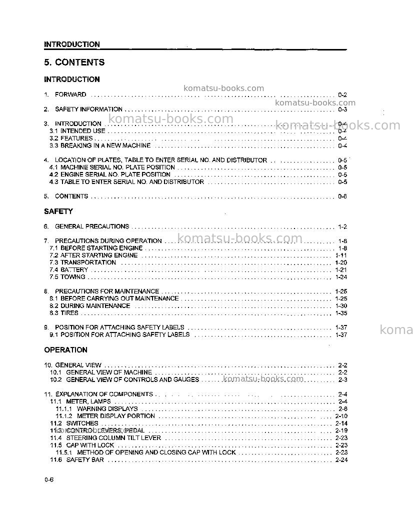 Komatsu wa250l-3jpn Operation manual cover Page 7 Komatsu wa250l-3jpn Operation manual cover Page 7