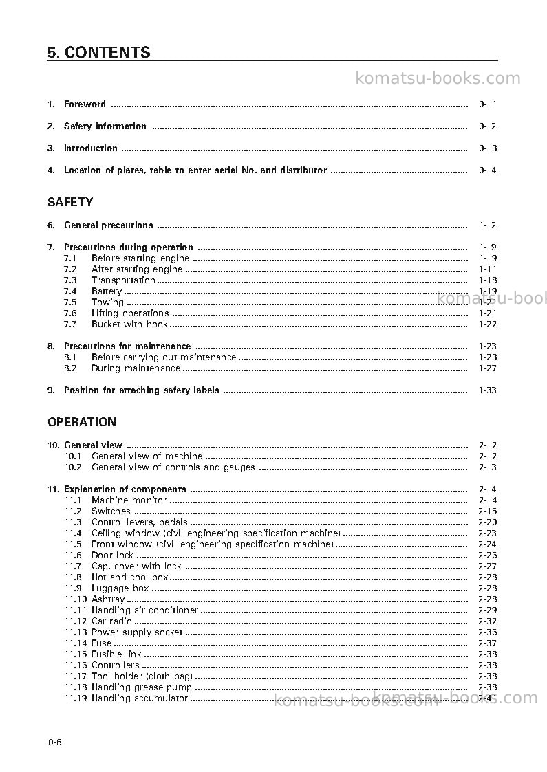 Komatsu pc600lc-6jpn Operation manual cover Page 7 Komatsu pc600lc-6jpn Operation manual cover Page 7