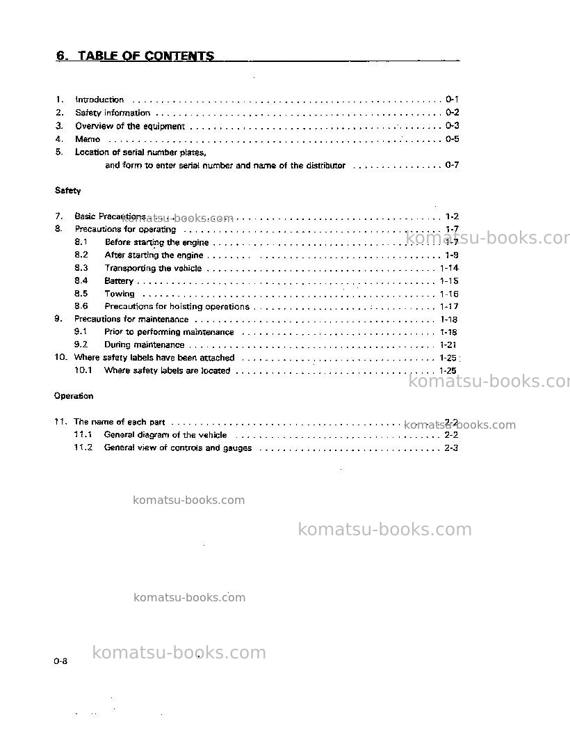 Komatsu pc128us-1jpn Operation manual cover Page 7 Komatsu pc128us-1jpn Operation manual cover Page 7