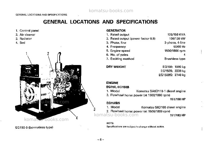 Komatsu eg150-5jpn Operation manual cover Page 7 Komatsu eg150-5jpn Operation manual cover Page 7