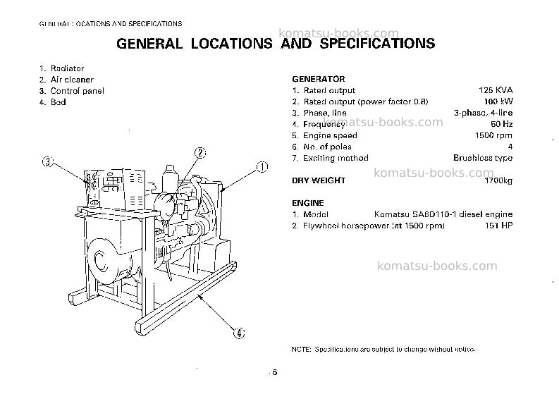 Komatsu eg150l-5jpn Operation manual cover Page 7 Komatsu eg150l-5jpn Operation manual cover Page 7