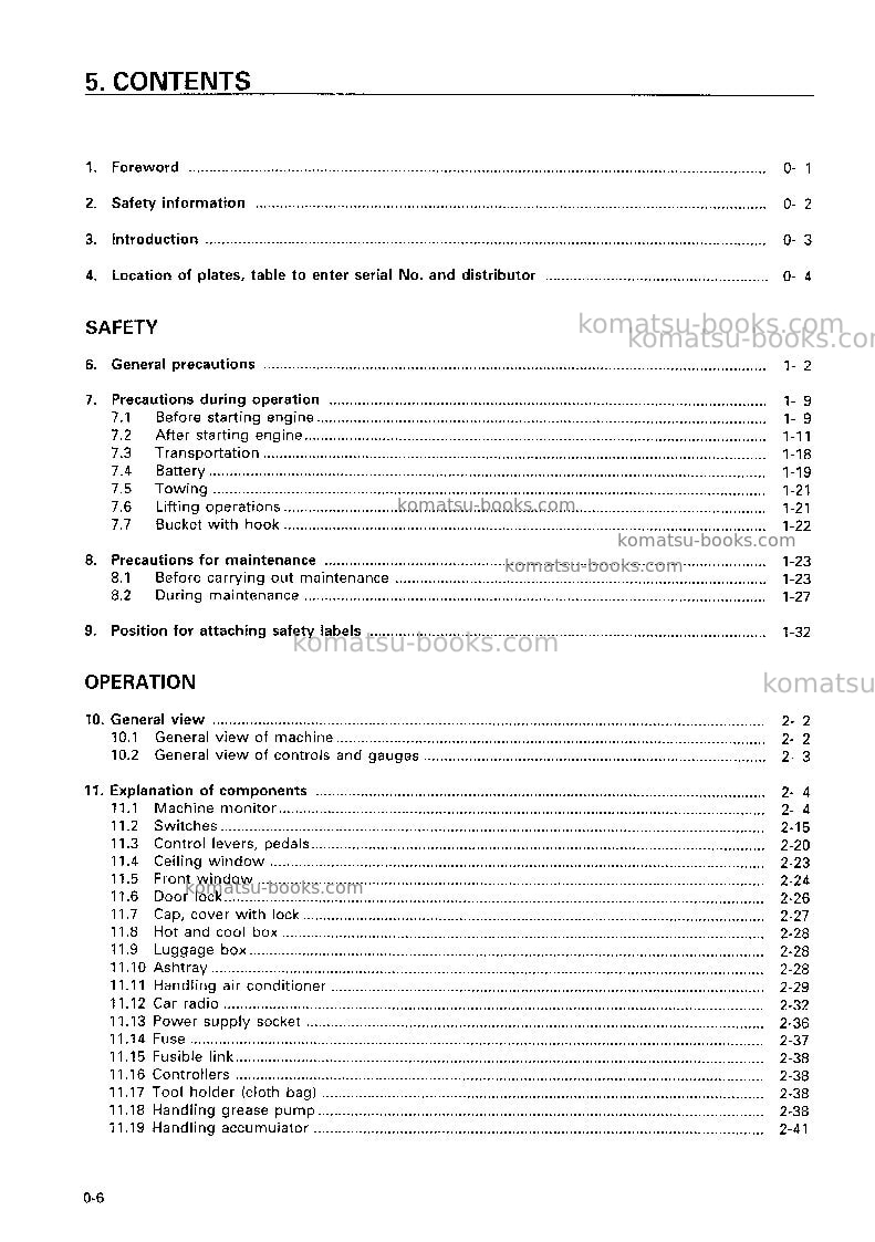 Komatsu pc800se-6jpn Operation manual cover Page 7 Komatsu pc800se-6jpn Operation manual cover Page 7