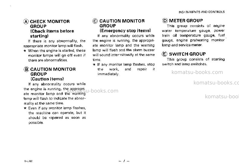 Komatsu d135a-1jpn Operation manual cover Page 7 Komatsu d135a-1jpn Operation manual cover Page 7