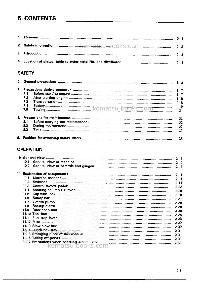 Komatsu wa800-3jpn Operation manual cover Page 7 Komatsu wa800-3jpn Operation manual cover Page 7