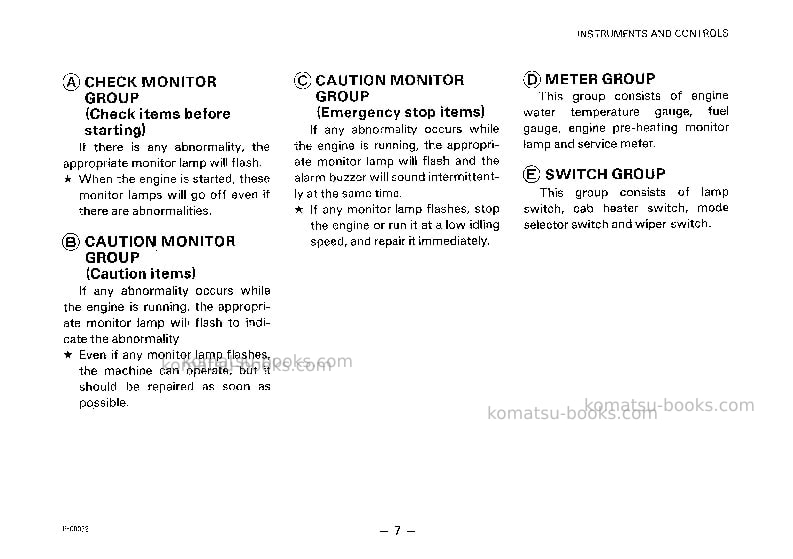Komatsu pc120-3jpn Operation manual cover Page 7 Komatsu pc120-3jpn Operation manual cover Page 7