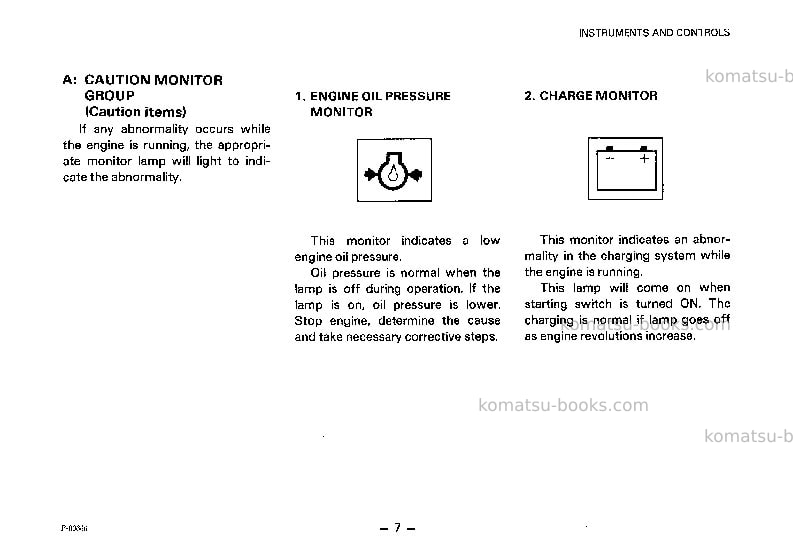 Komatsu pc100-3jpn-c spec Operation manual cover Page 7