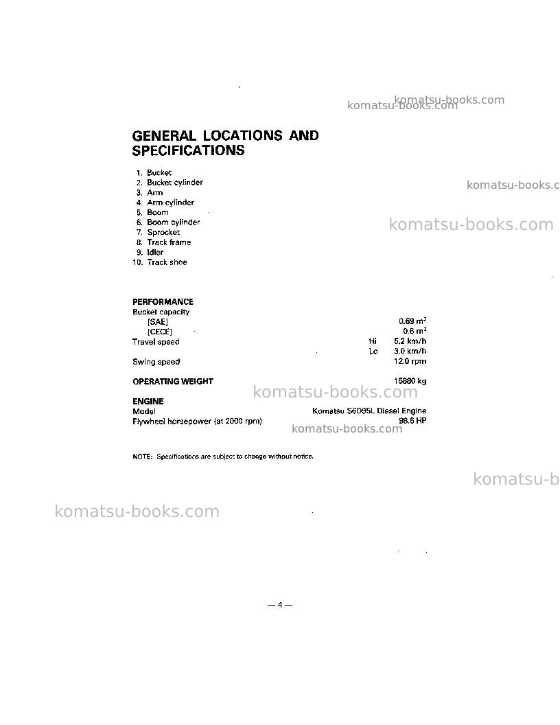 Komatsu pc150lc-5usa Operation manual cover Page 7 Komatsu pc150lc-5usa Operation manual cover Page 7