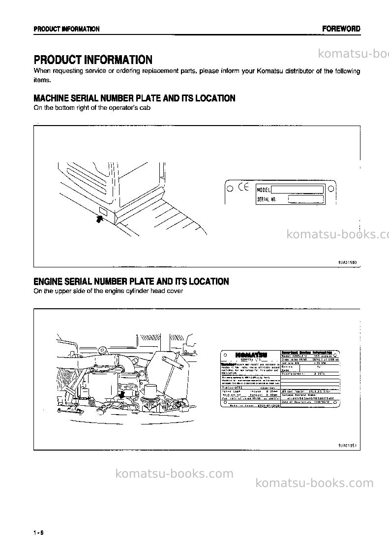 Komatsu pc60-7jpn-w/ front blade Operation manual cover Page 7