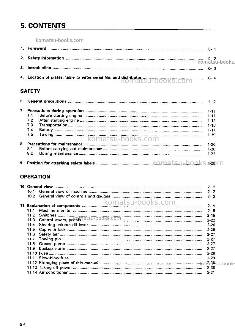 Komatsu wf550t-3jpn Operation manual cover Page 7 Komatsu wf550t-3jpn Operation manual cover Page 7