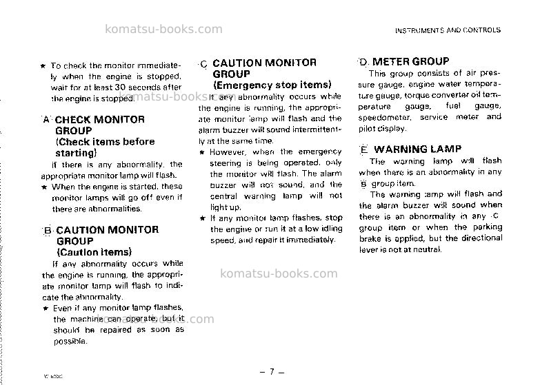 Komatsu wa600-1jpn Operation manual cover Page 7