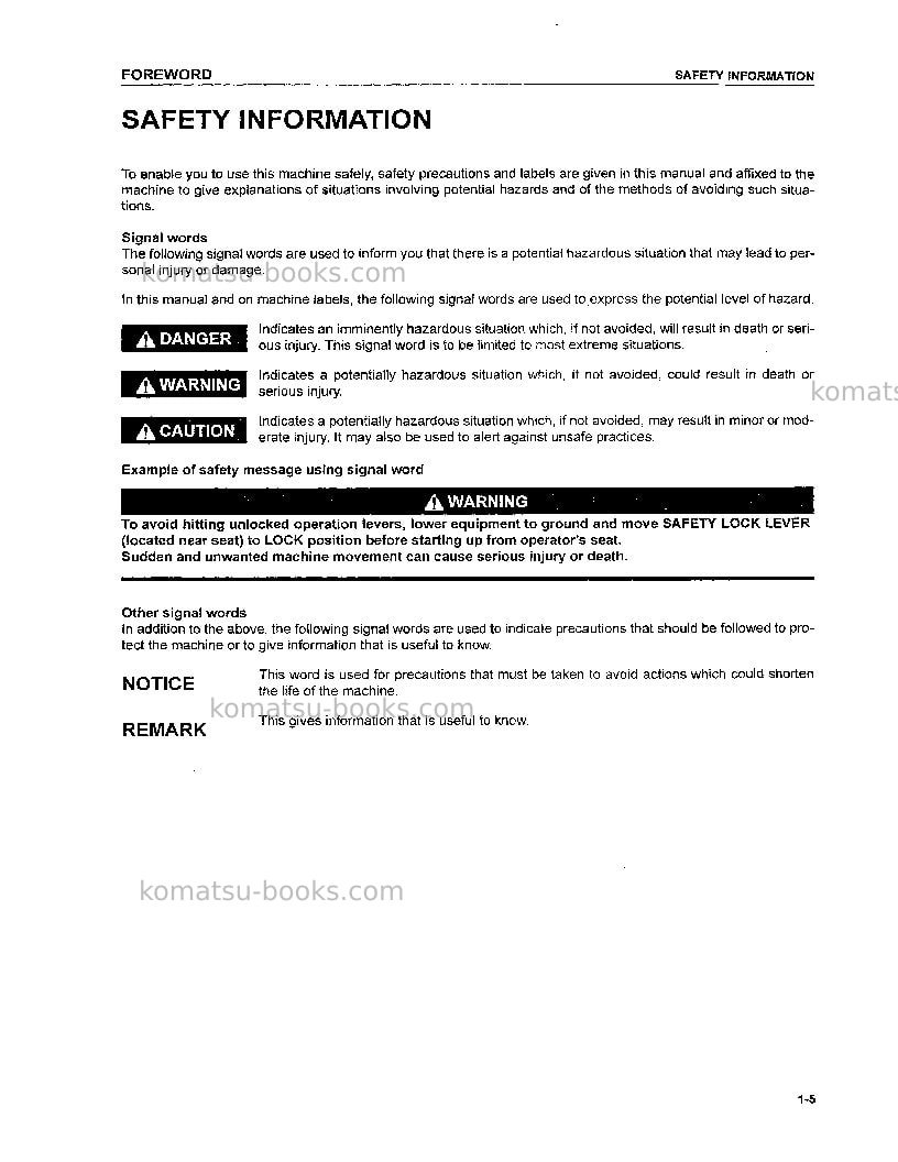 Komatsu pc200lc-7tha Operation manual cover Page 7 Komatsu pc200lc-7tha Operation manual cover Page 7
