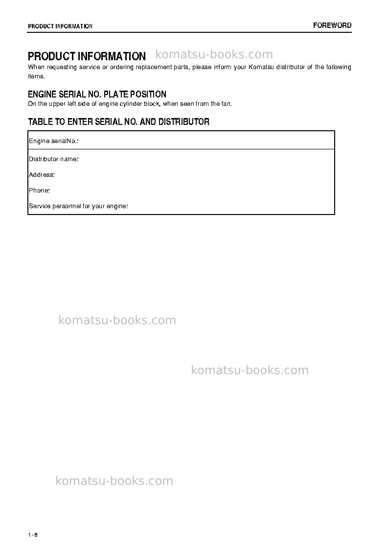 Komatsu saa6d170e-3jpn-for generator Operation manual cover Page 7 Komatsu saa6d170e-3jpn-for generator Operation manual cover Page 7