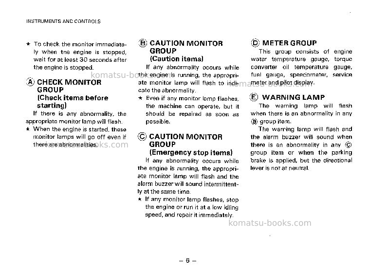 Komatsu wa250-1jpn-p Operation manual cover Page 7