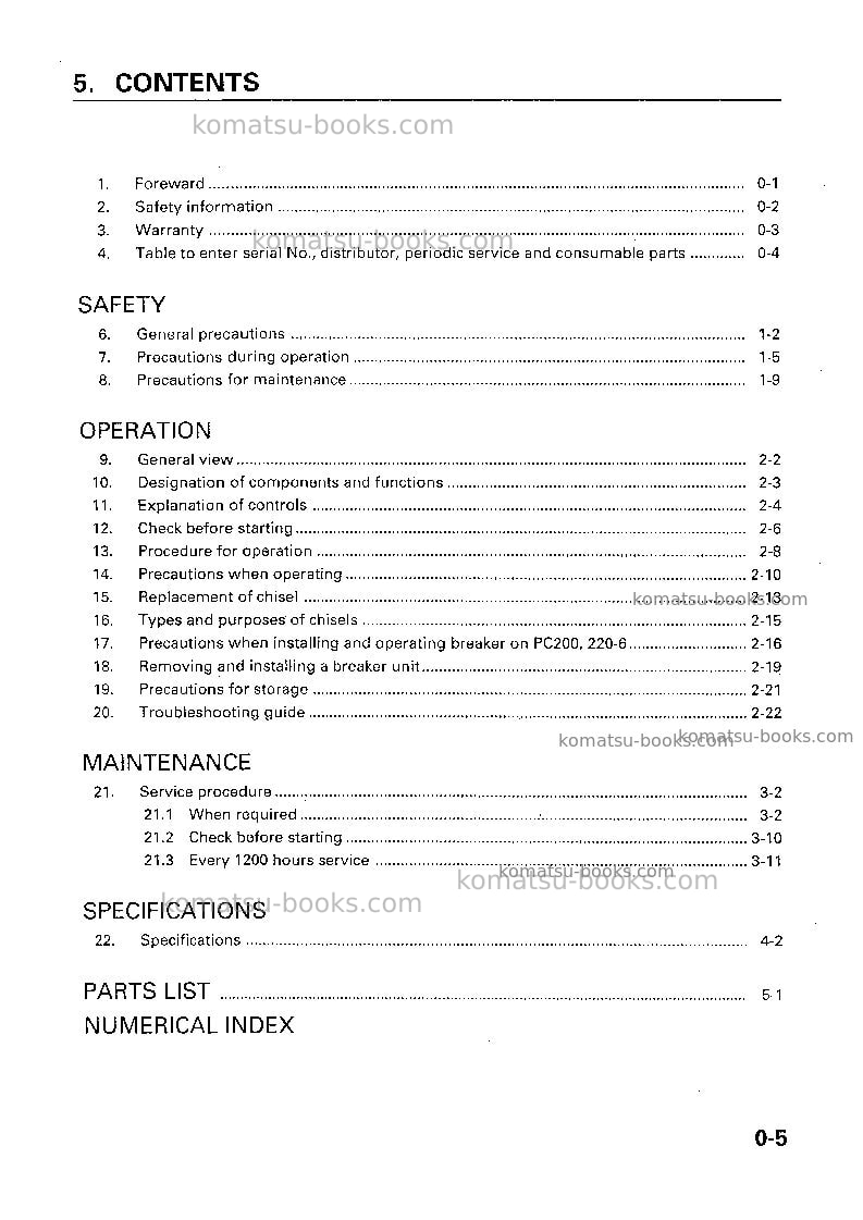 Komatsu jkhb1500jpn Operation manual cover Page 7 Komatsu jkhb1500jpn Operation manual cover Page 7