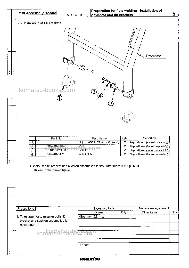 Komatsu hd985-5jpn-front cab guard Field assembly manual cover Page 7 Komatsu hd985-5jpn-front cab guard Field assembly manual cover Page 7