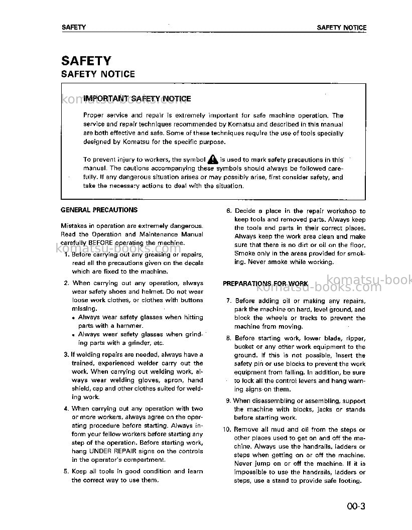 Komatsu d575a-2jpn-super dozer Repair & maintenance cover Page 7 Komatsu d575a-2jpn-super dozer Repair & maintenance cover Page 7
