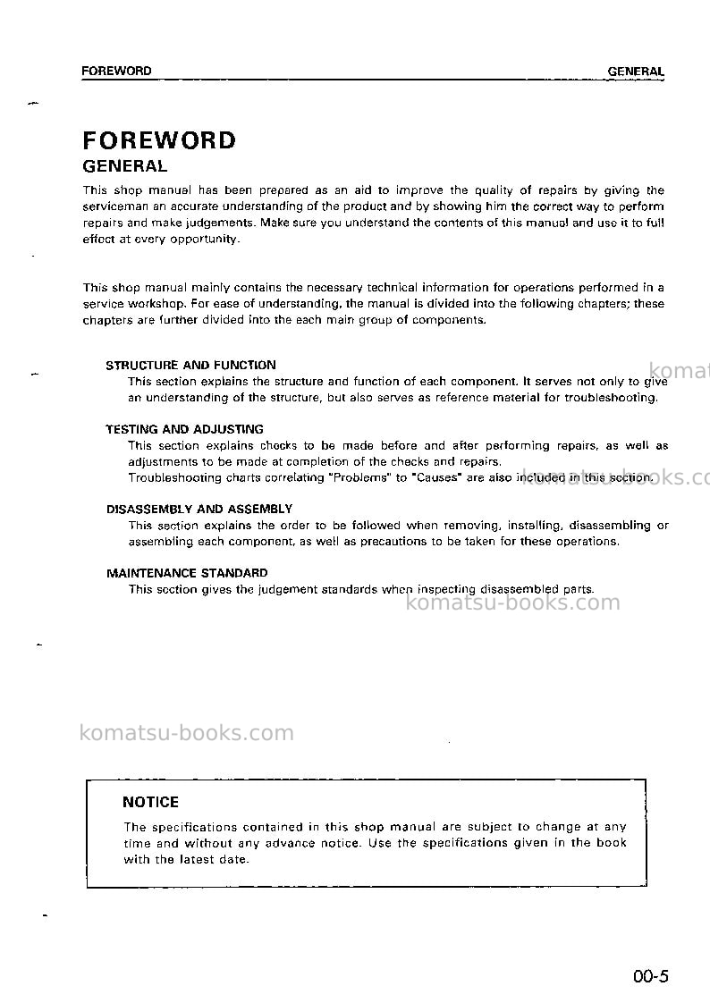 Komatsu pc45-1jpn Repair & maintenance cover Page 7 Komatsu pc45-1jpn Repair & maintenance cover Page 7