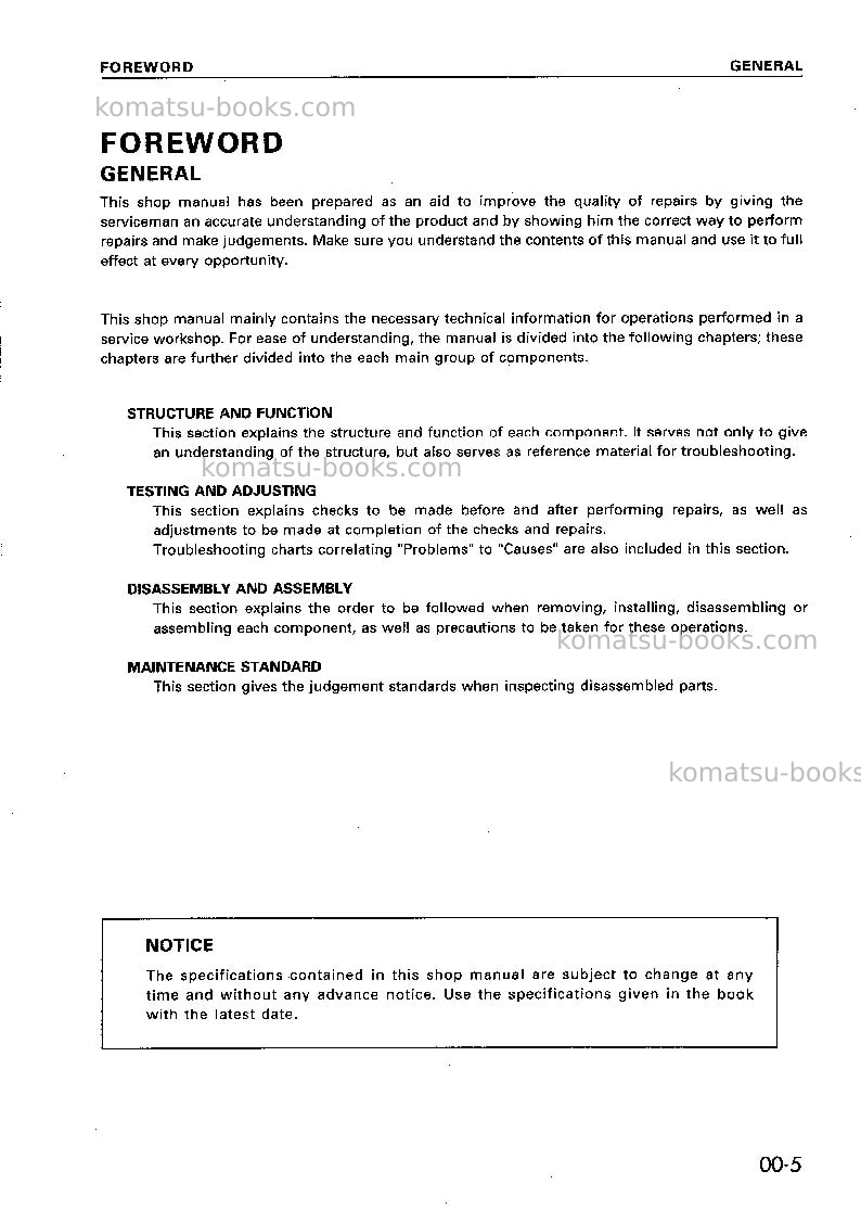 Komatsu 6d110-1jpn Repair & maintenance cover Page 7 Komatsu 6d110-1jpn Repair & maintenance cover Page 7