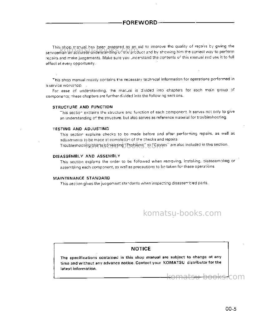 Komatsu 8v170-1jpn Repair & maintenance cover Page 7 Komatsu 8v170-1jpn Repair & maintenance cover Page 7