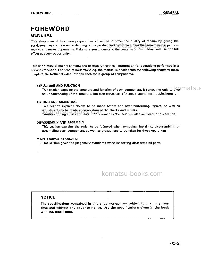 Komatsu 12v170-1jpn Repair & maintenance cover Page 7 Komatsu 12v170-1jpn Repair & maintenance cover Page 7