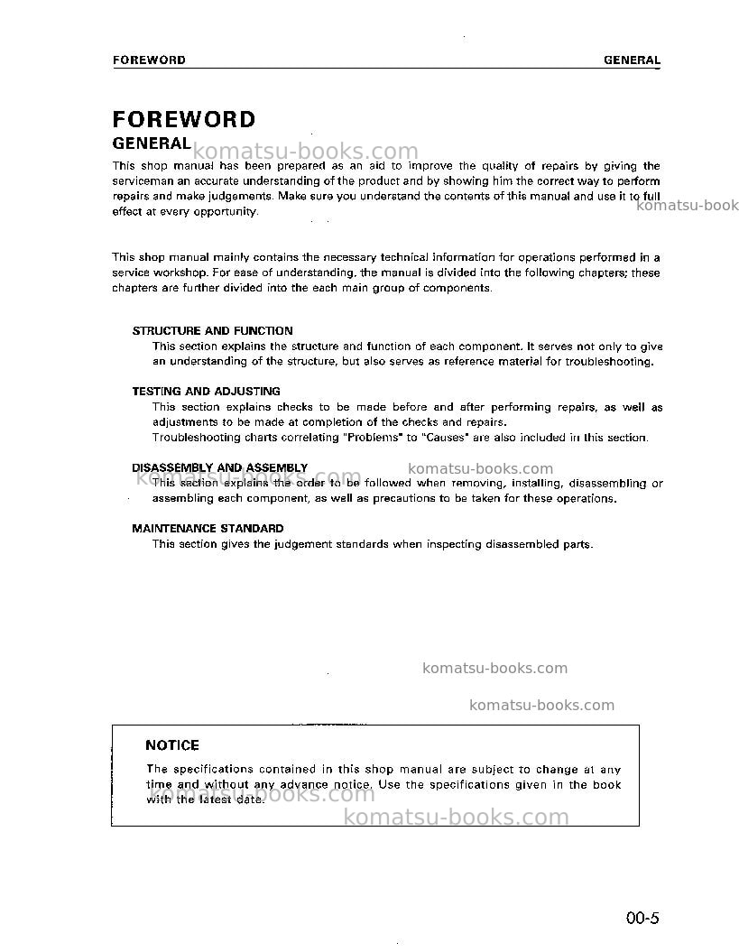 Komatsu 6d108-1jpn Repair & maintenance cover Page 7 Komatsu 6d108-1jpn Repair & maintenance cover Page 7