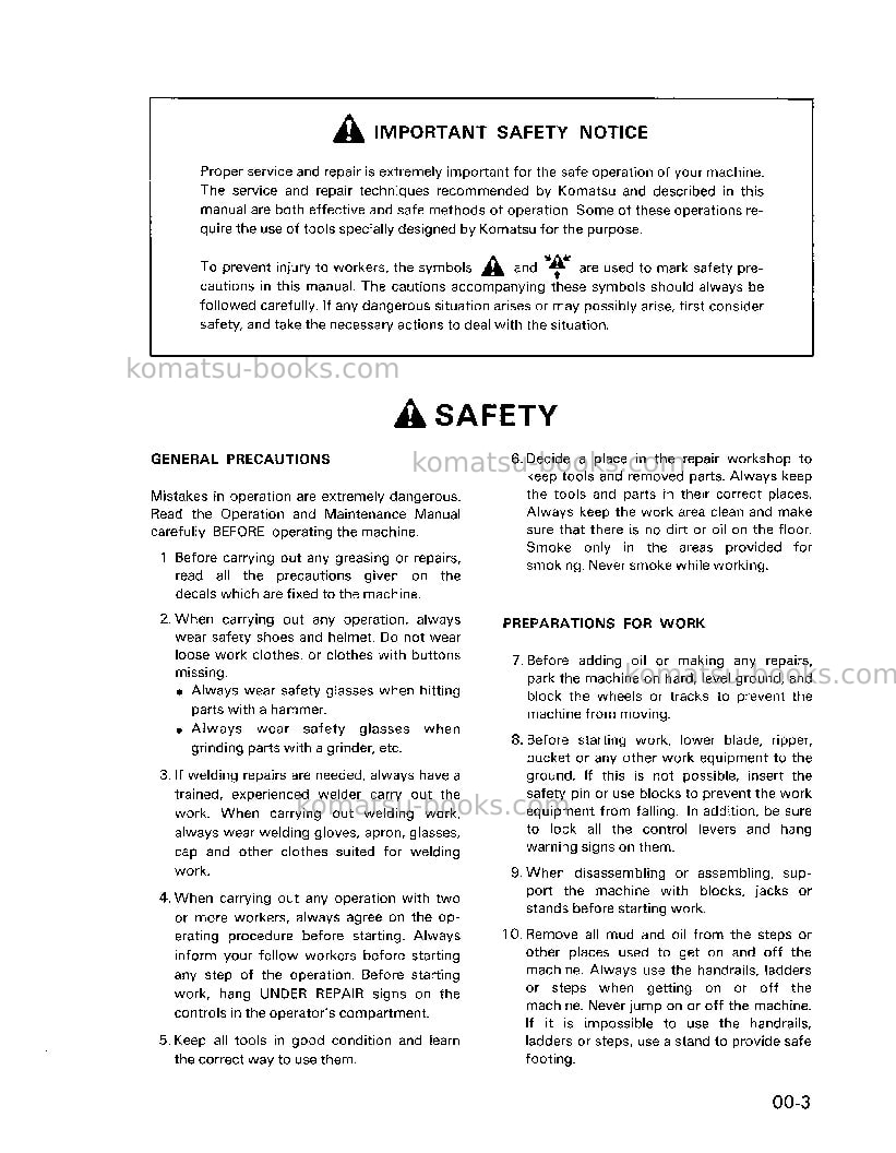 Komatsu pc200-5usa Repair & maintenance cover Page 7 Komatsu pc200-5usa Repair & maintenance cover Page 7
