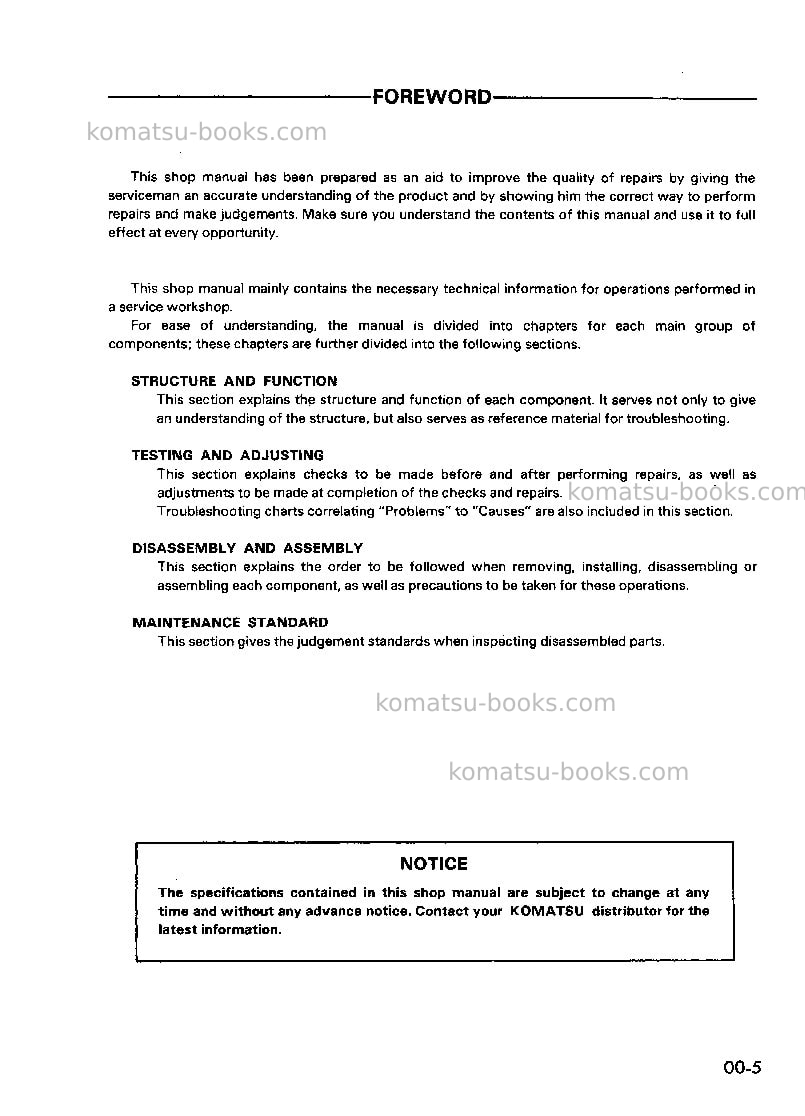 Komatsu 6d105-1jpn Repair & maintenance cover Page 7 Komatsu 6d105-1jpn Repair & maintenance cover Page 7