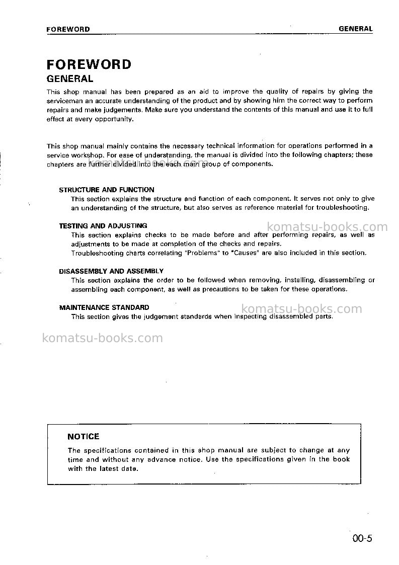 Komatsu sa6d110-1jpn-for ksp Repair & maintenance cover Page 7 Komatsu sa6d110-1jpn-for ksp Repair & maintenance cover Page 7