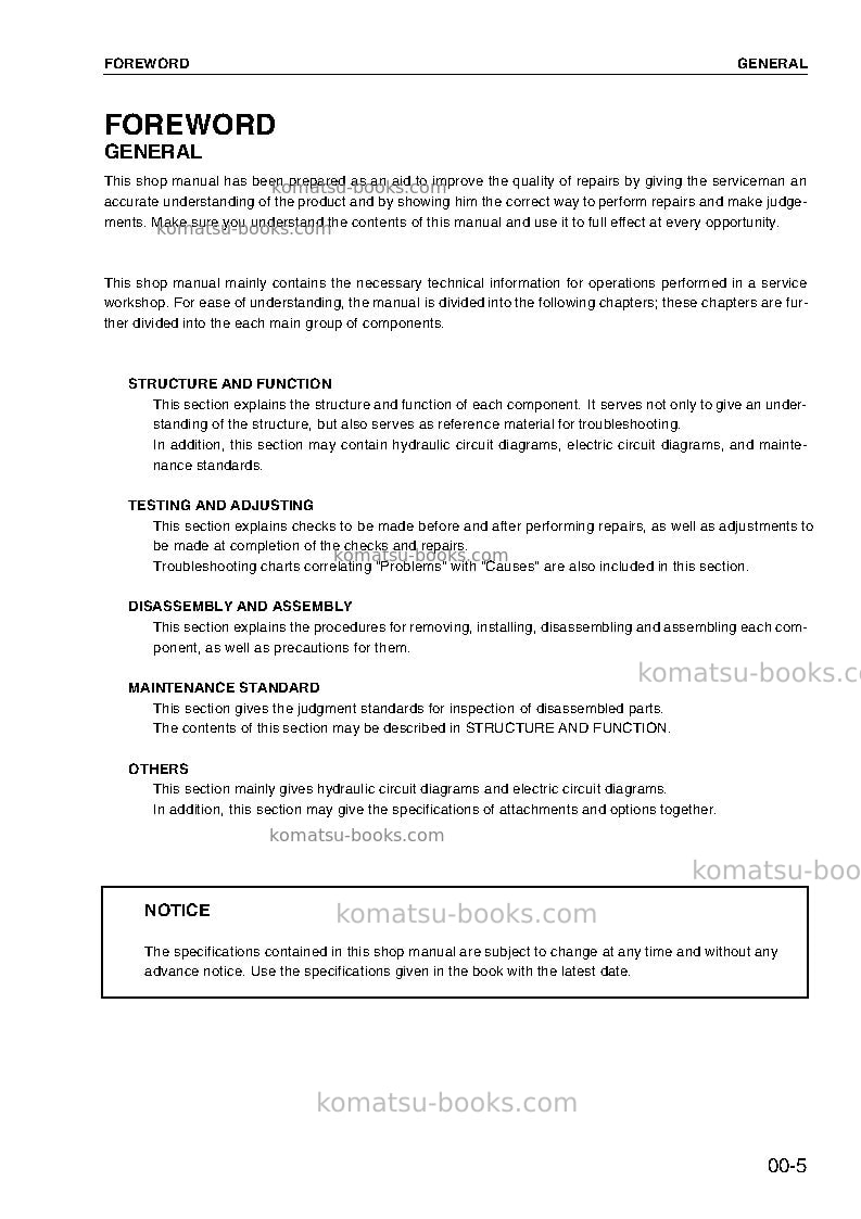 Komatsu pc75uu-2jpn Repair & maintenance cover Page 7 Komatsu pc75uu-2jpn Repair & maintenance cover Page 7