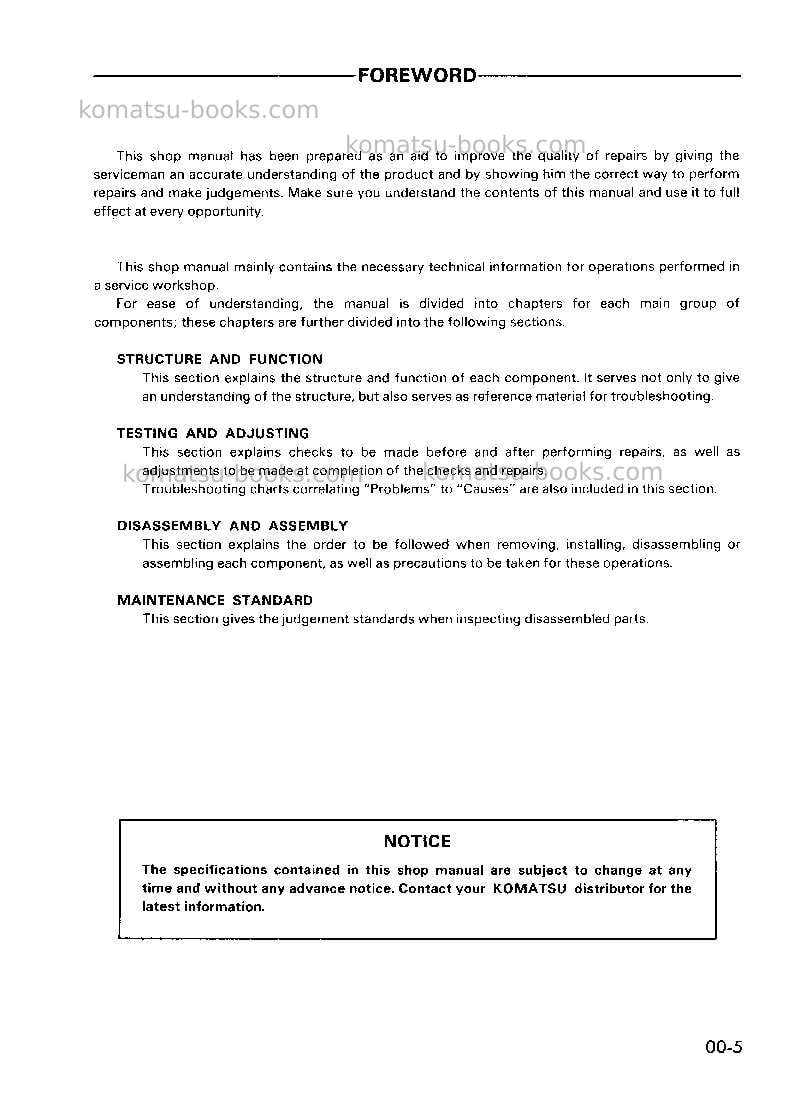 Komatsu d70le-8jpn Repair & maintenance cover Page 7 Komatsu d70le-8jpn Repair & maintenance cover Page 7