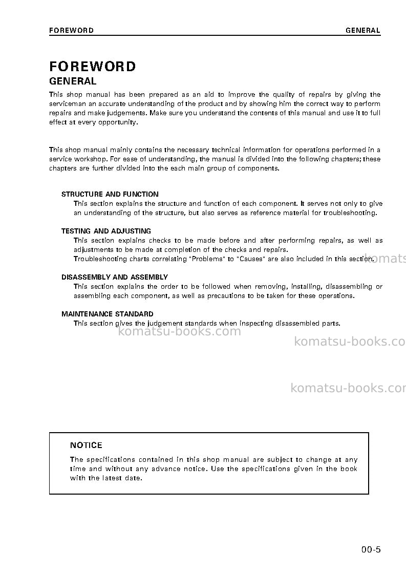 Komatsu pc27r-8jpn Repair & maintenance cover Page 7 Komatsu pc27r-8jpn Repair & maintenance cover Page 7