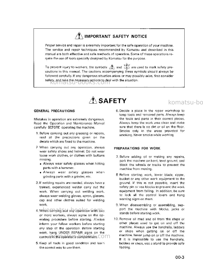 Komatsu d31a-17jpn Repair & maintenance cover Page 7 Komatsu d31a-17jpn Repair & maintenance cover Page 7