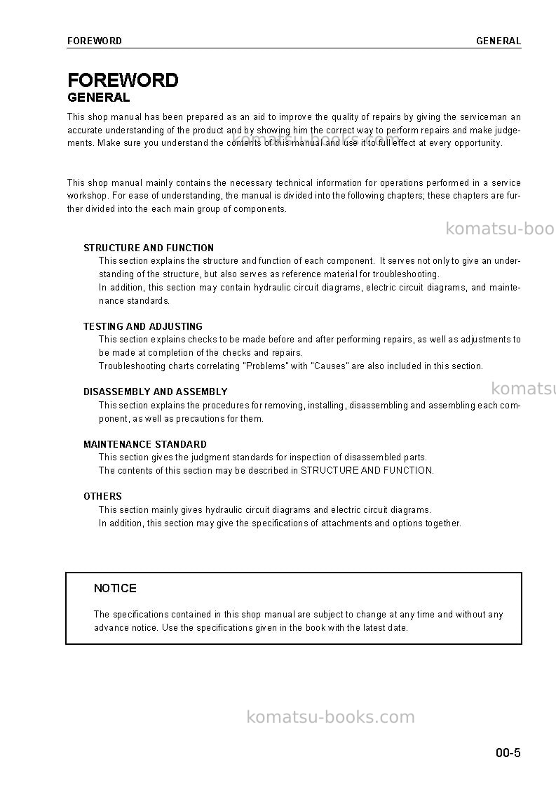 Komatsu wa30-5jpn Repair & maintenance cover Page 7 Komatsu wa30-5jpn Repair & maintenance cover Page 7
