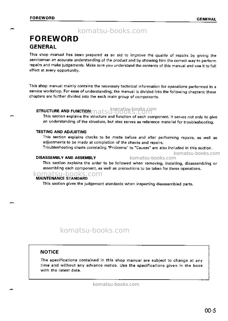 Komatsu pc20mr-1jpn Repair & maintenance cover Page 7 Komatsu pc20mr-1jpn Repair & maintenance cover Page 7