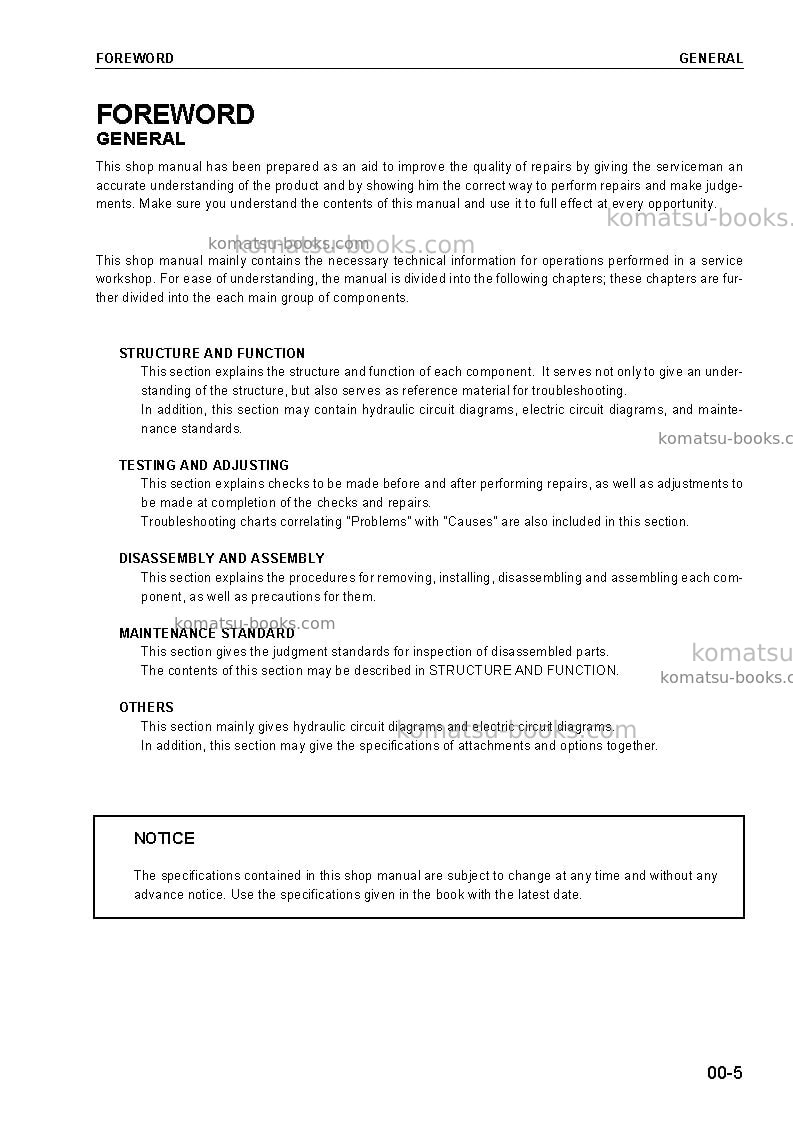 Komatsu wa50-3jpn-for n. america Repair & maintenance cover Page 7
