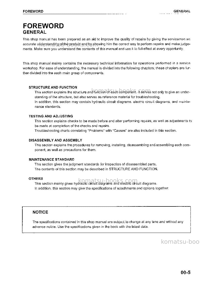 Komatsu mx15jpn Repair & maintenance cover Page 7 Komatsu mx15jpn Repair & maintenance cover Page 7