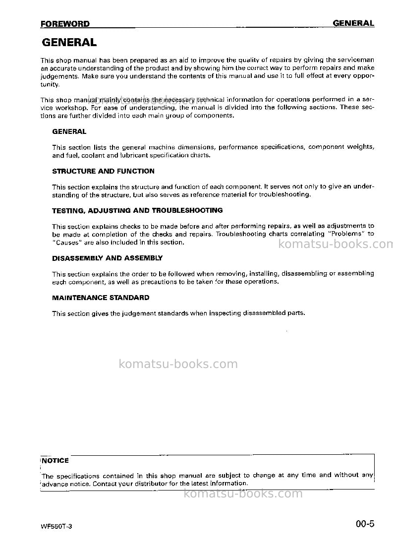 Komatsu wf550t-3jpn Repair & maintenance cover Page 7