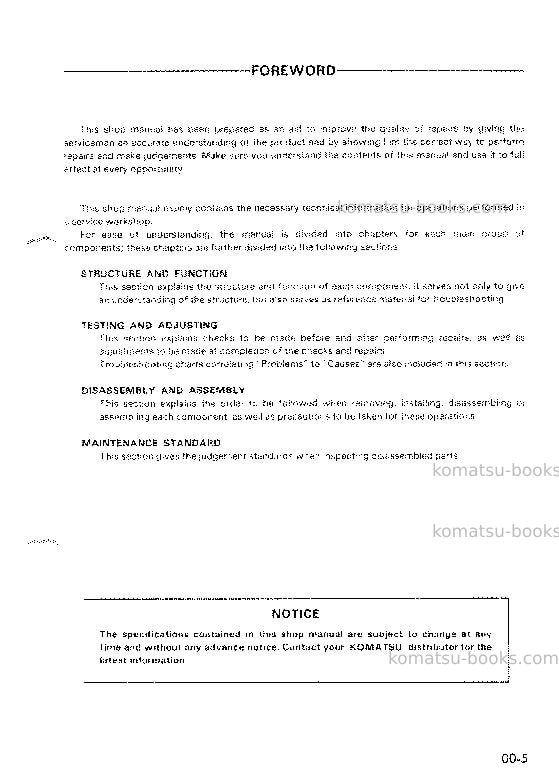 Komatsu pc60-6jpn Repair & maintenance cover Page 7 Komatsu pc60-6jpn Repair & maintenance cover Page 7
