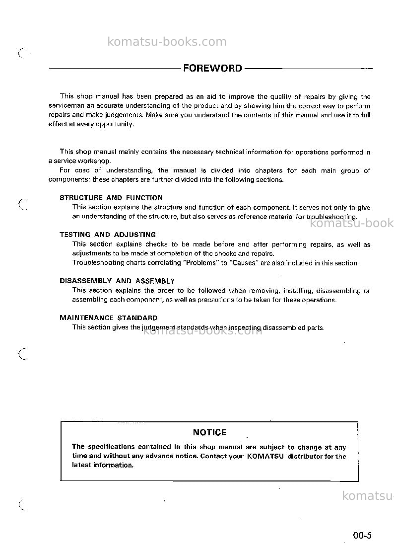 Komatsu pc120-2jpn Repair & maintenance cover Page 7 Komatsu pc120-2jpn Repair & maintenance cover Page 7
