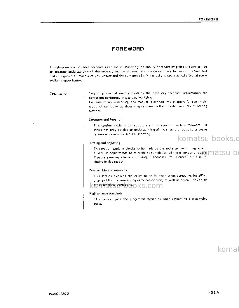 Komatsu pc220lc-2jpn Repair & maintenance cover Page 7 Komatsu pc220lc-2jpn Repair & maintenance cover Page 7